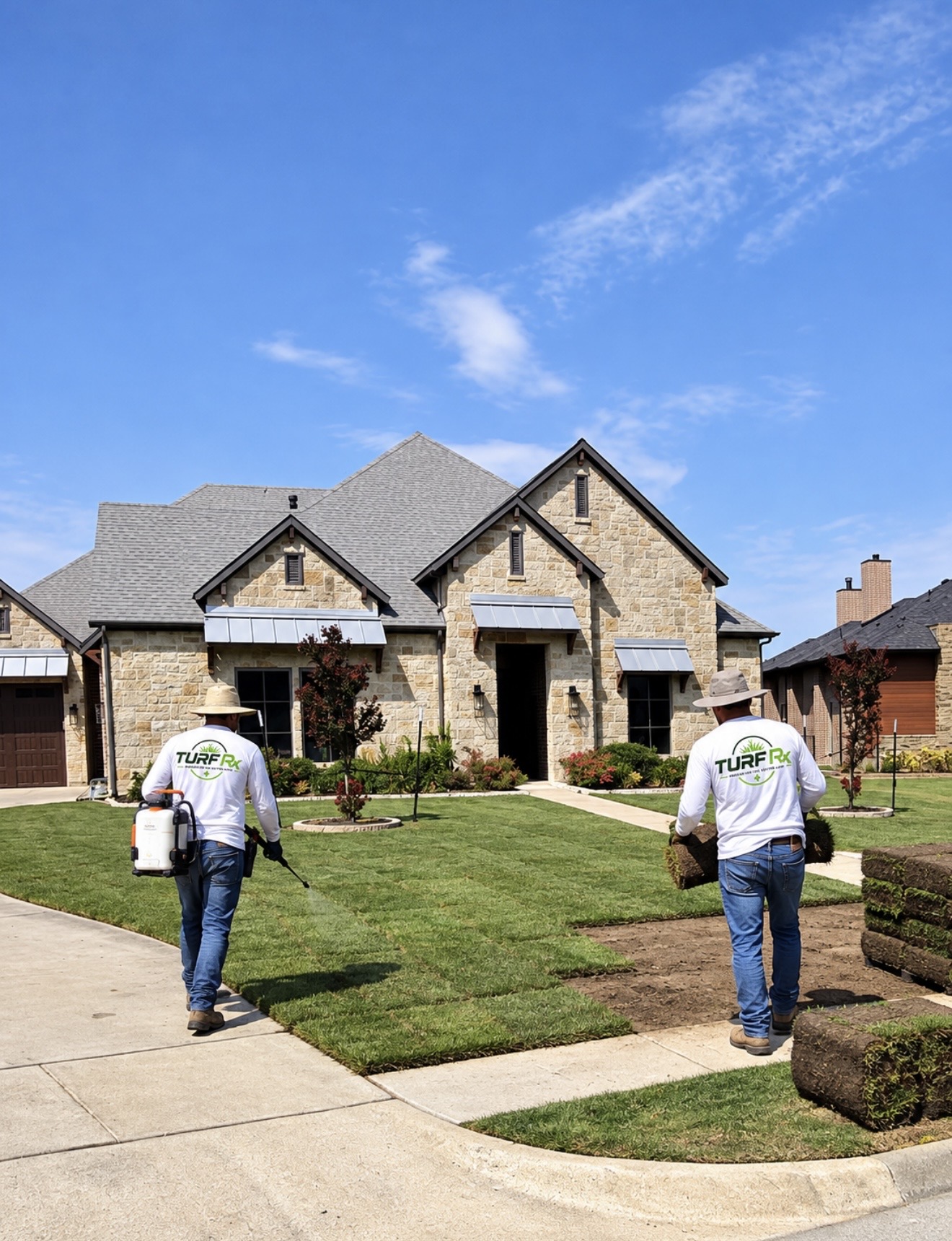 Turf Rx crew installing sod and treating a lawn